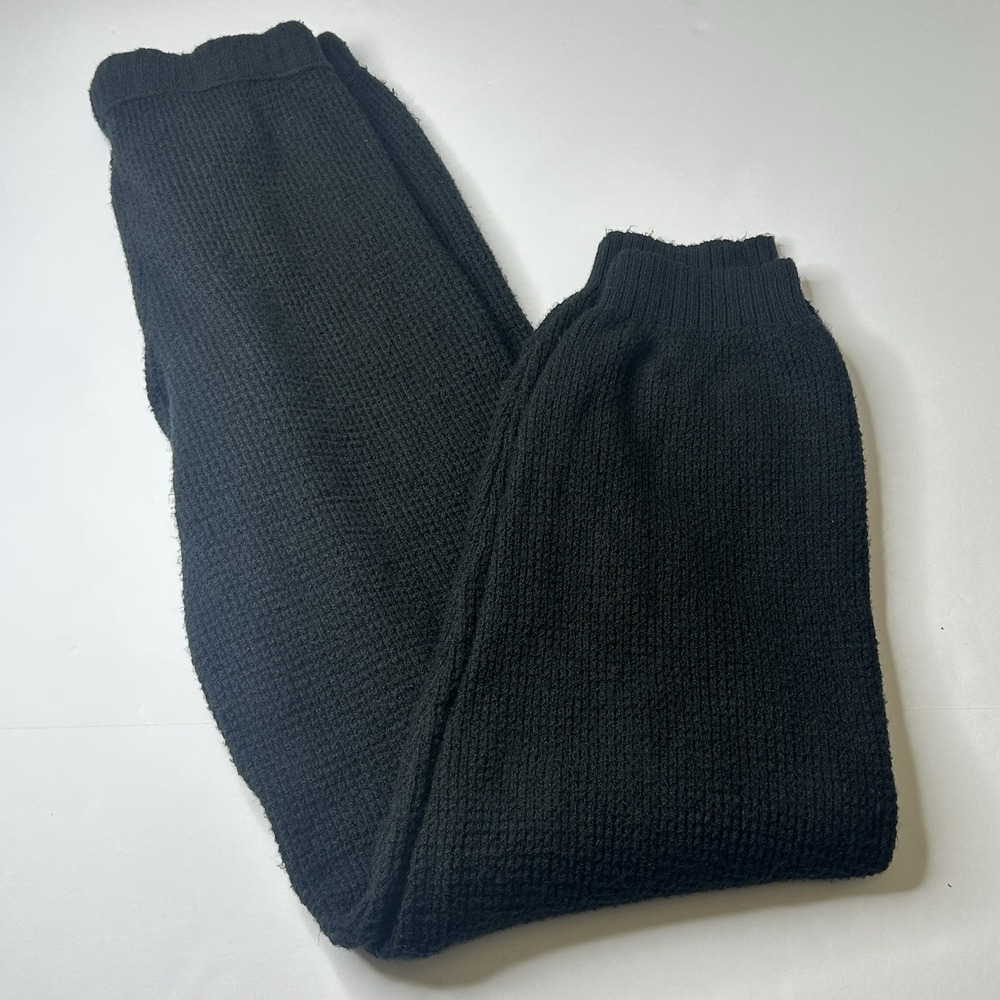 NWT Aerie CozyUp Black Waffle Knit Joggers Women's Size S Long 30"Tapered
